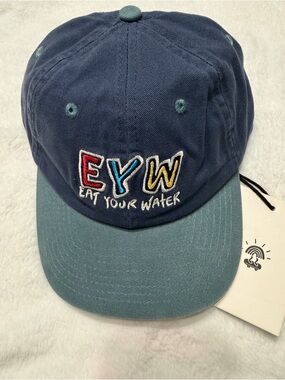 NEW EYW “Eat Your Water”  6 Panel Vintage Look Blue & Green Hat One Size Unisex